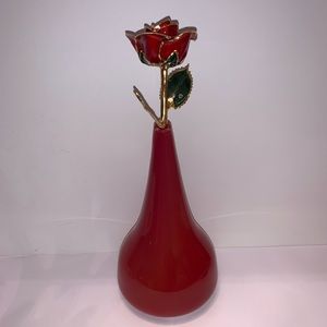 Red Glass Vase Unique Bud Flower Vase 9.5” Tall